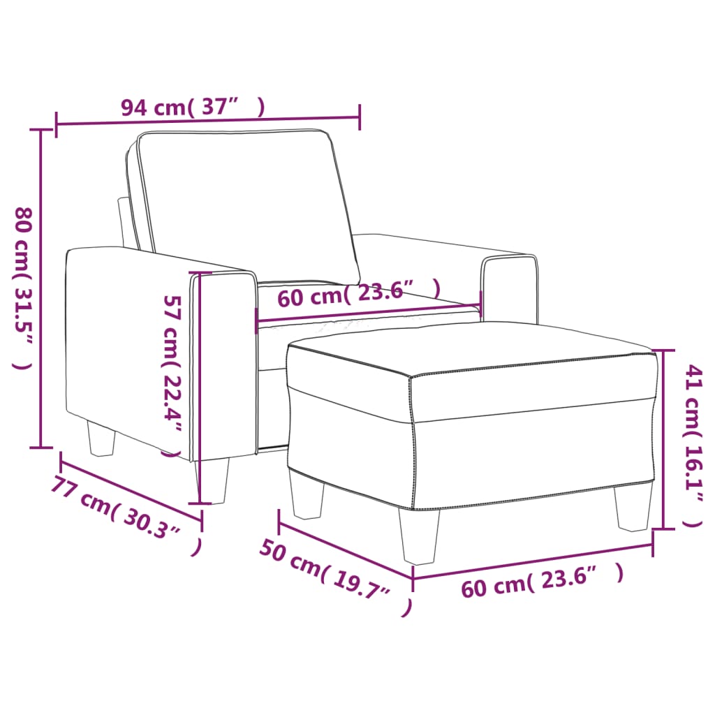 Fauteuil met voetenbank 60 cm stof lichtgrijs is nu te koop bij PeponiXL, paradijselijk wonen!