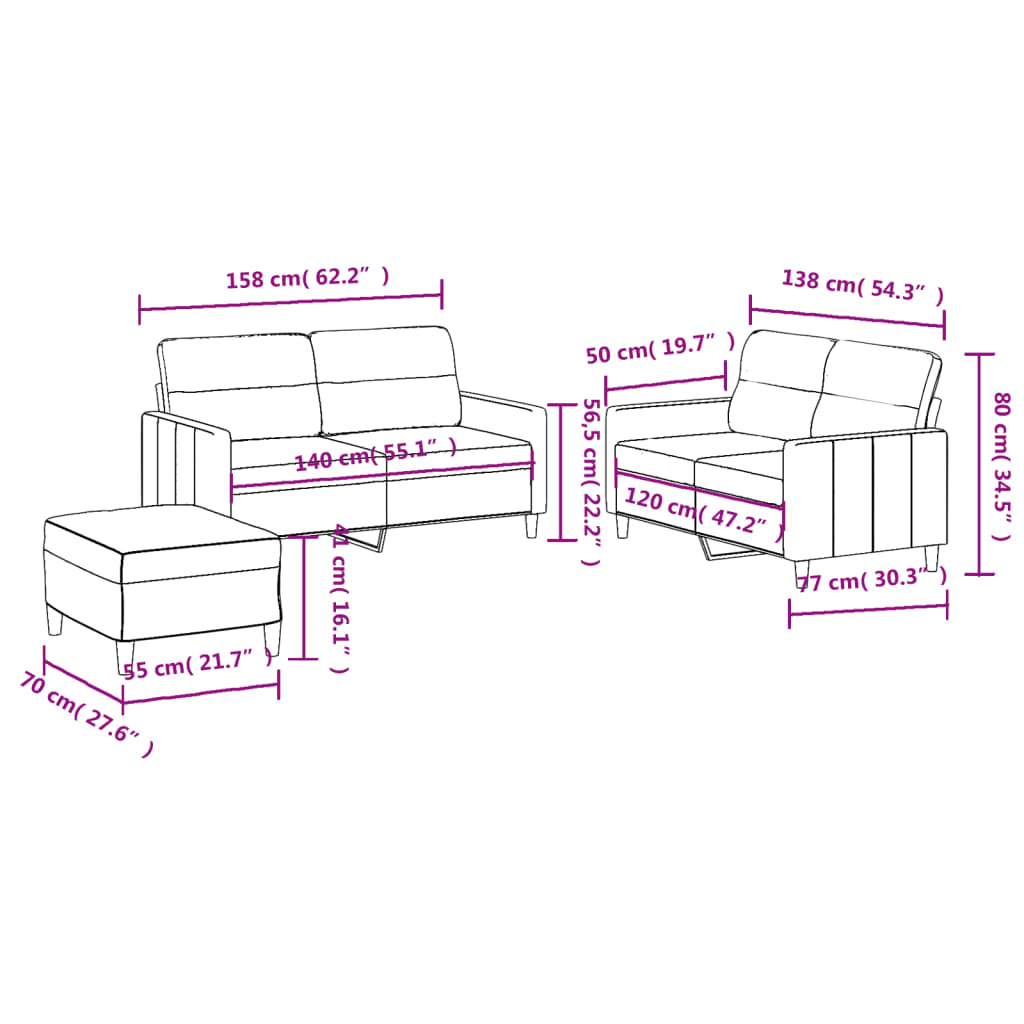 3-delige Loungeset met kussens stof lichtgrijs is nu te koop bij PeponiXL, paradijselijk wonen!
