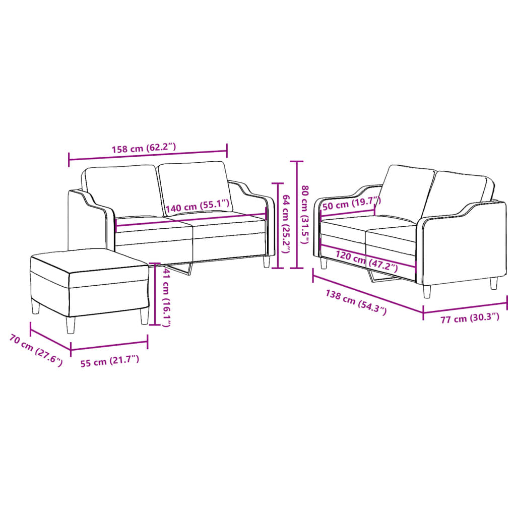 3-delige Loungeset met kussens stof crèmekleurig is nu te koop bij PeponiXL, paradijselijk wonen!