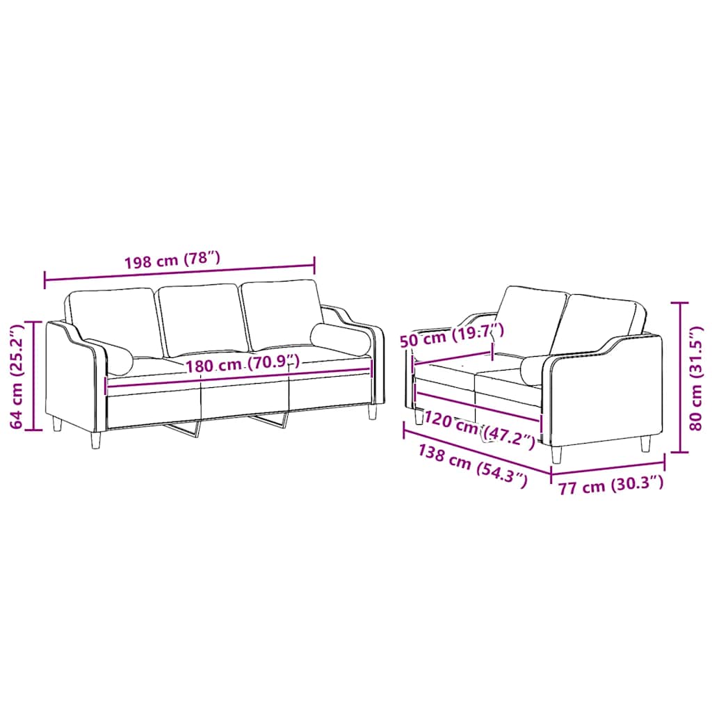 2-delige Loungeset met kussens stof wijnrood