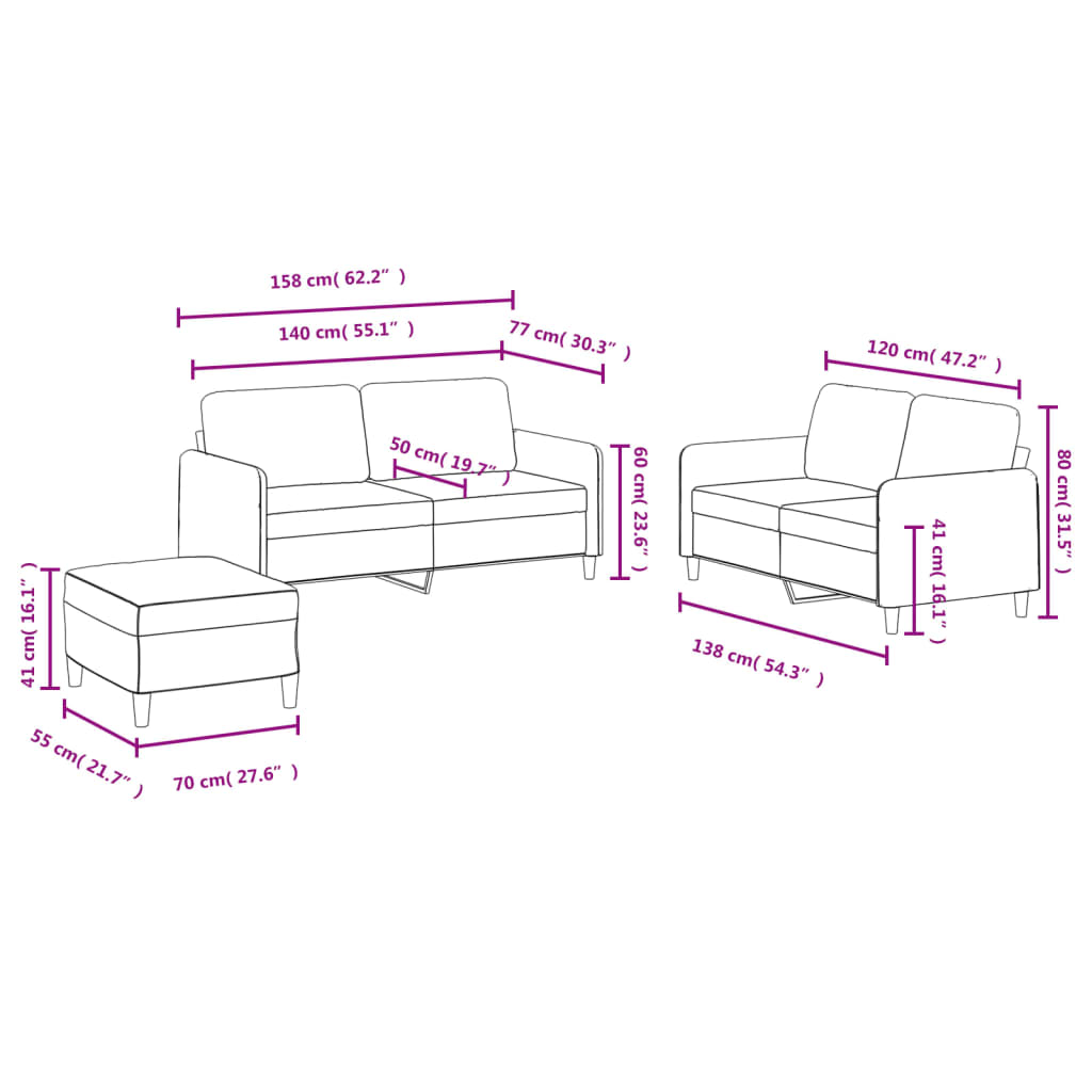 3-delige Loungeset fluweel lichtgrijs is nu te koop bij PeponiXL, paradijselijk wonen!