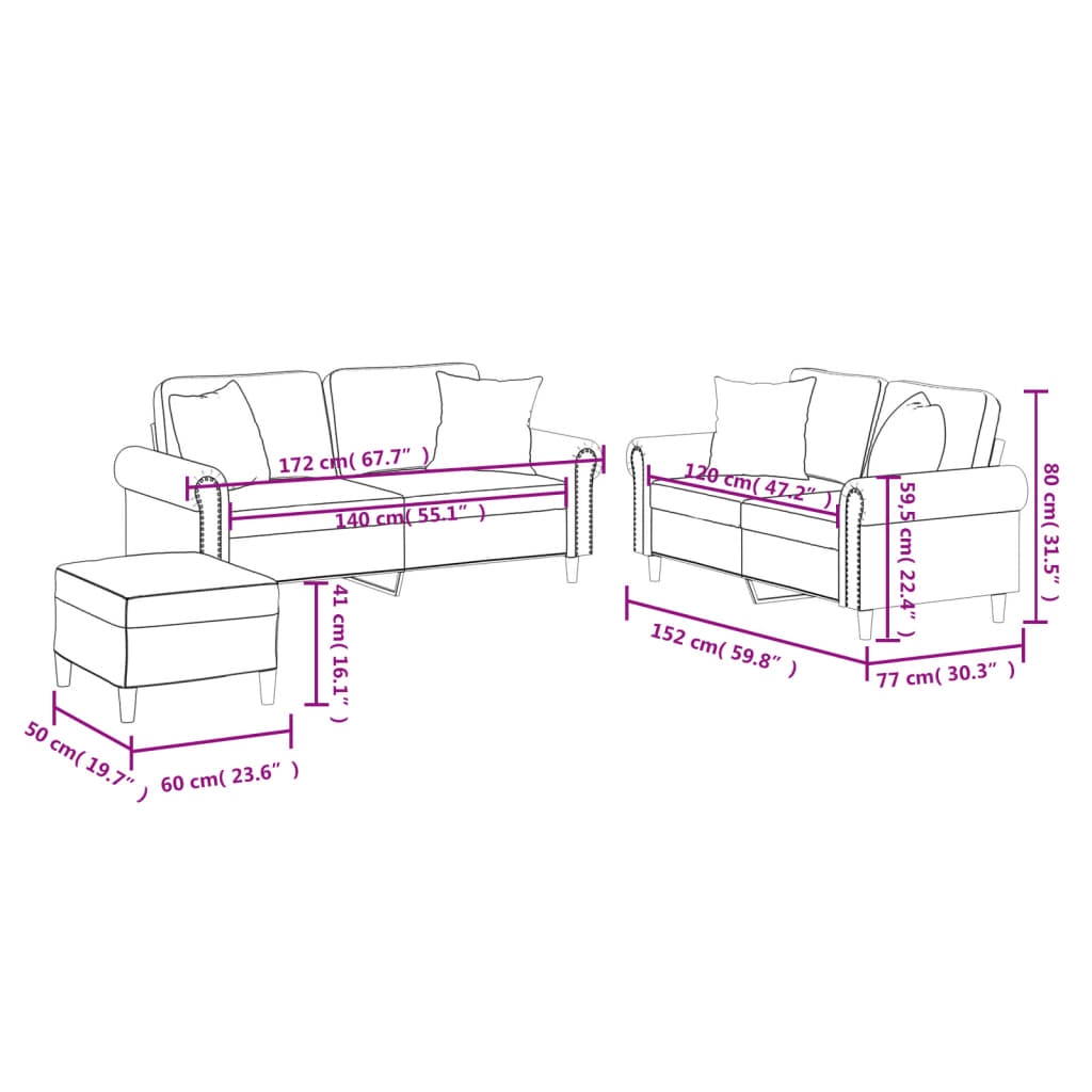 3-delige Loungeset met kussens kunstleer cappuccinokleurig is nu te koop bij PeponiXL, paradijselijk wonen!