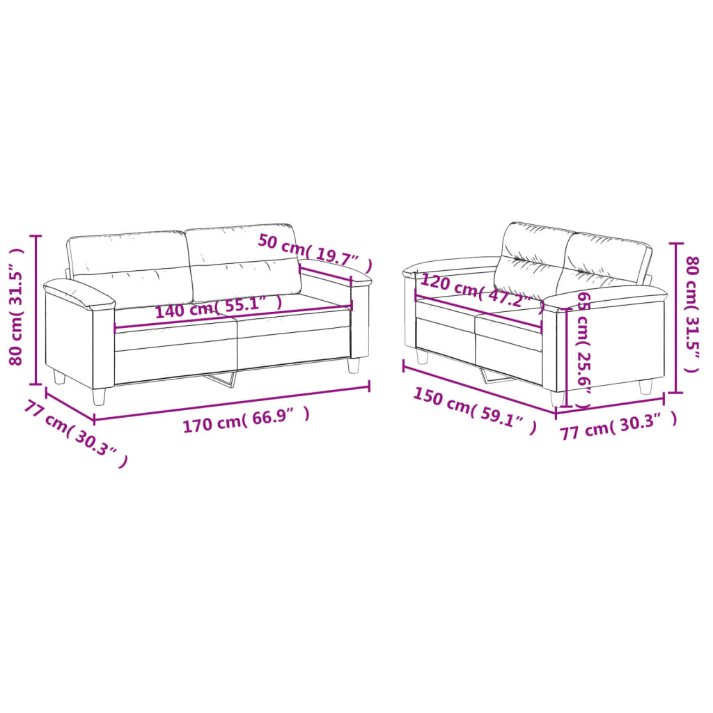 2-delige Loungeset met kussens microvezelstof zwart is nu te koop bij PeponiXL, paradijselijk wonen!