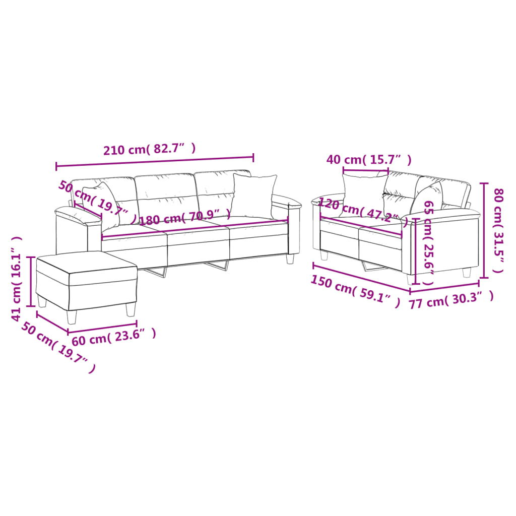 3-delige Loungeset met kussens microvezelstof beige is nu te koop bij PeponiXL, paradijselijk wonen!