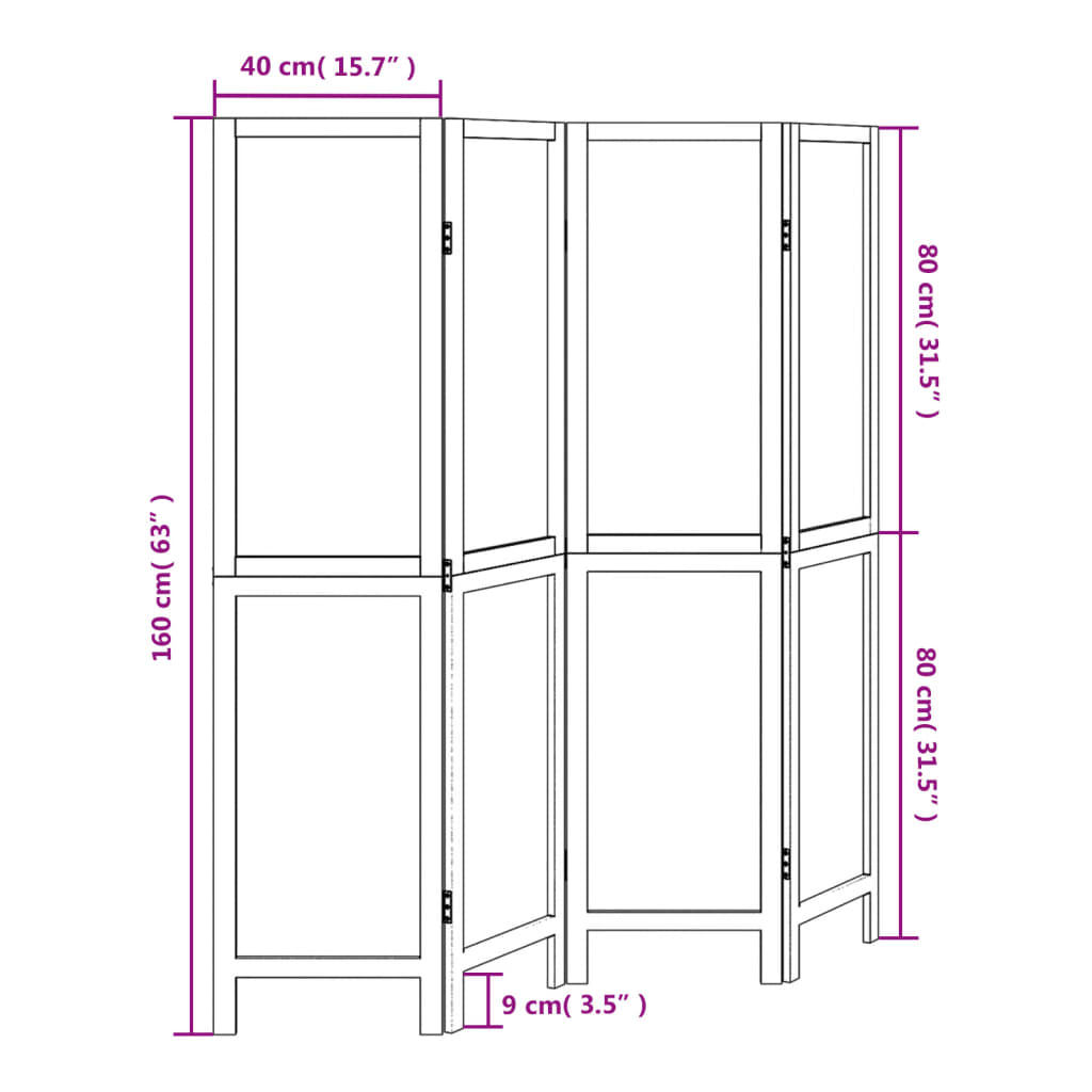 Kamerscherm met 4 panelen massief paulowniahout donkerbruin is nu te koop bij PeponiXL, paradijselijk wonen!