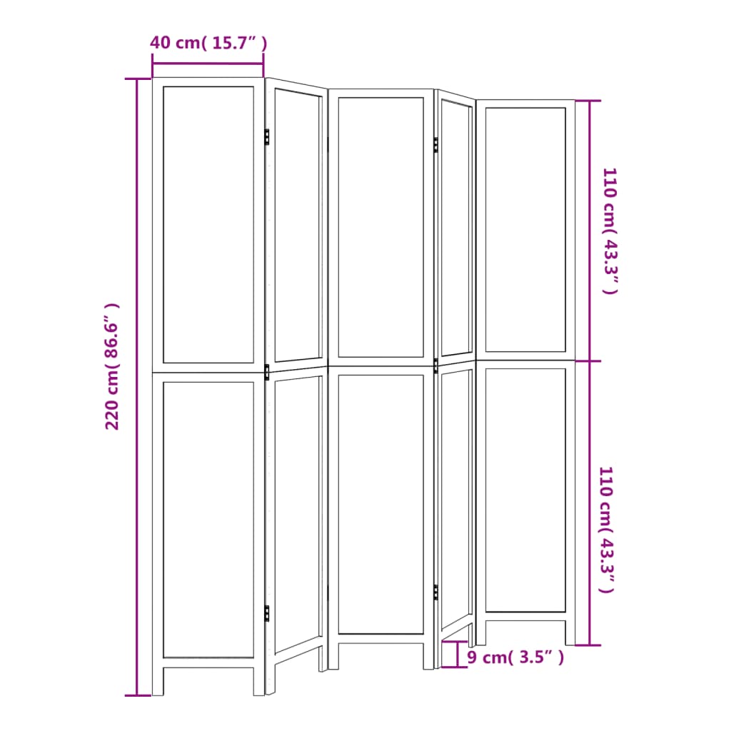 Kamerscherm met 5 panelen massief paulowniahout wit is nu te koop bij PeponiXL, paradijselijk wonen!