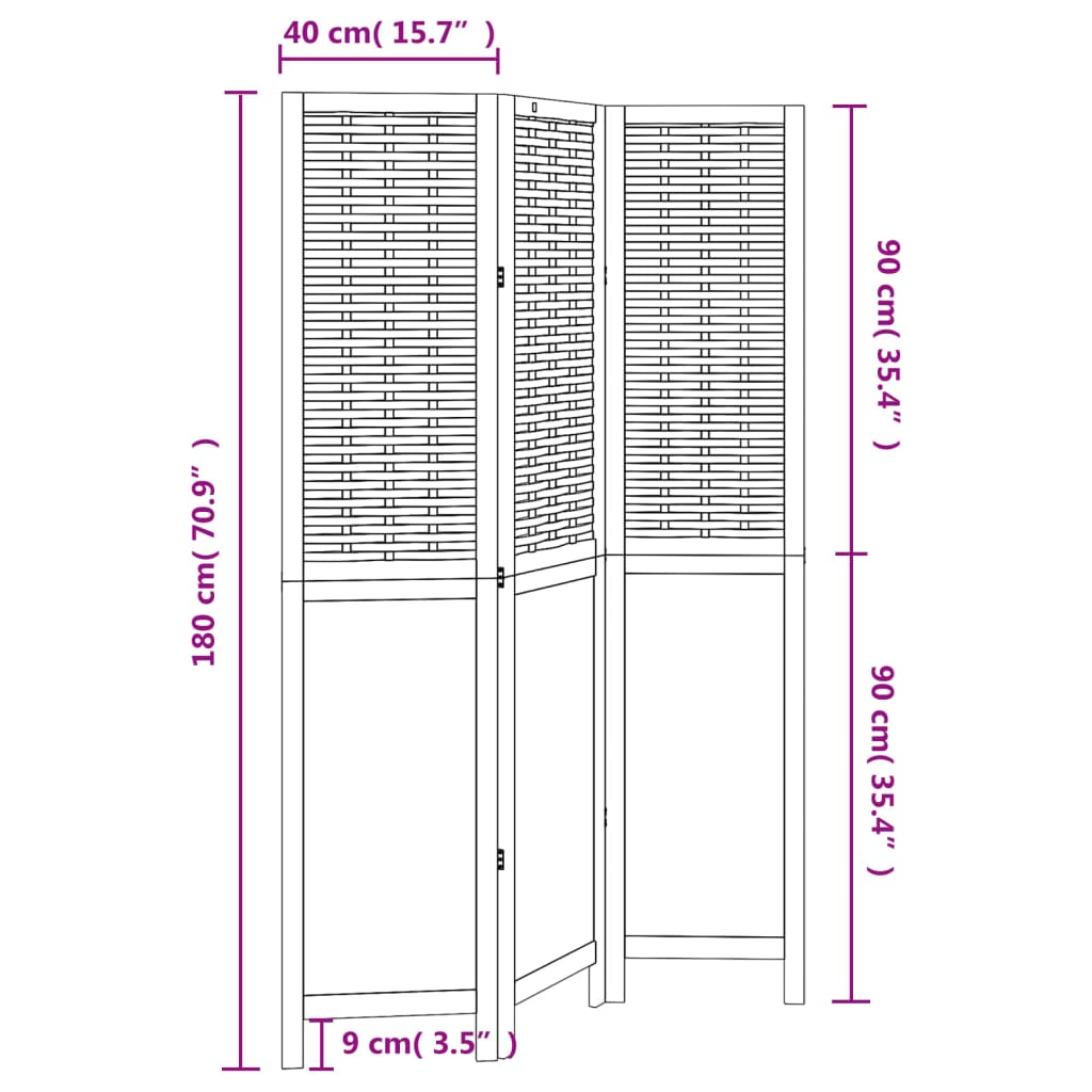 Kamerscherm met 3 panelen massief paulowniahout donkerbruin is nu te koop bij PeponiXL, paradijselijk wonen!