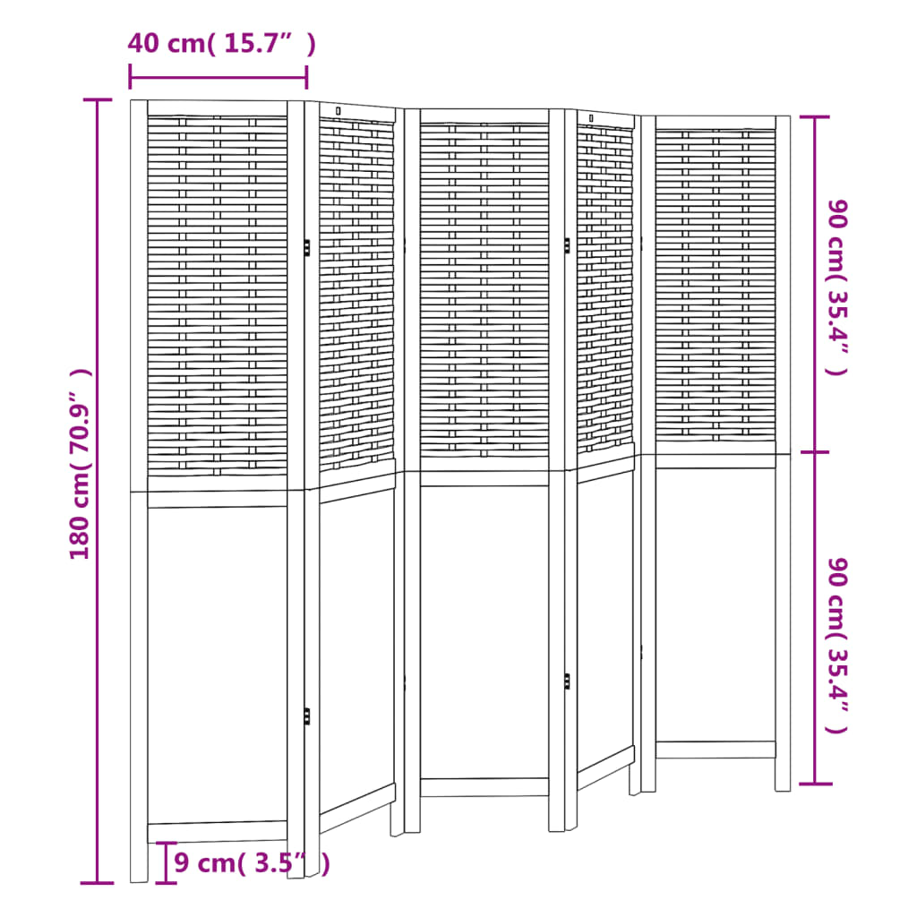 Kamerscherm met 5 panelen massief paulowniahout donkerbruin is nu te koop bij PeponiXL, paradijselijk wonen!
