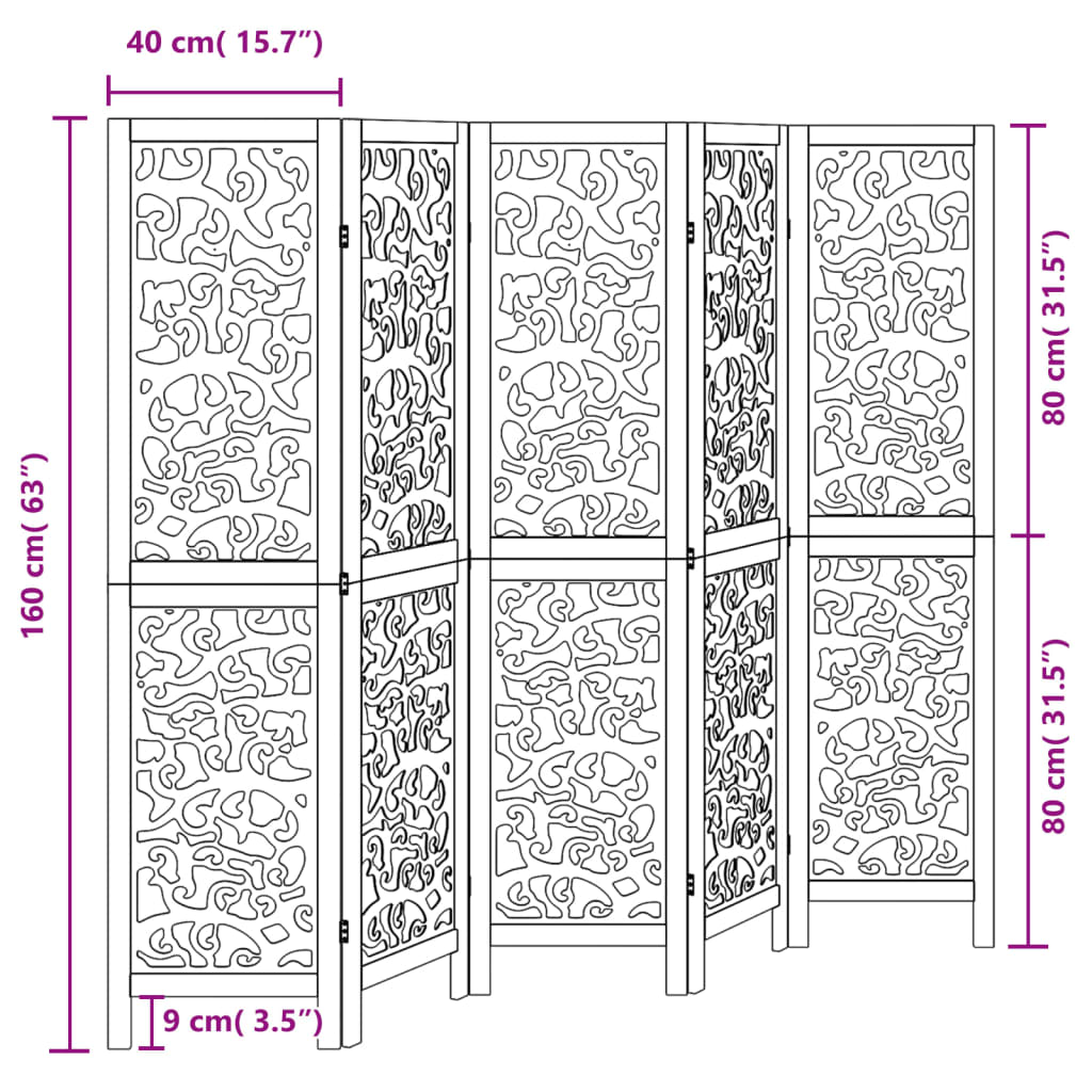 Kamerscherm met 5 panelen massief paulowniahout zwart is nu te koop bij PeponiXL, paradijselijk wonen!