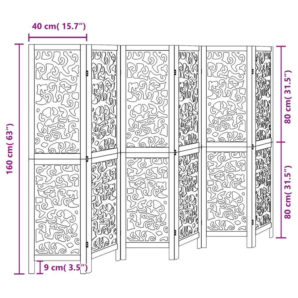 Kamerscherm met 6 panelen massief paulowniahout zwart is nu te koop bij PeponiXL, paradijselijk wonen!