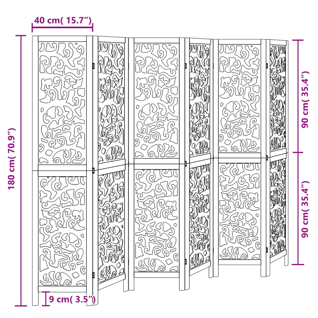 Kamerscherm met 6 panelen massief paulowniahout zwart is nu te koop bij PeponiXL, paradijselijk wonen!