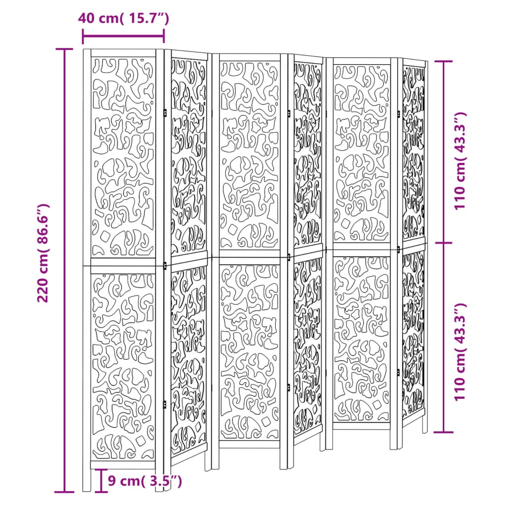 Kamerscherm met 6 panelen massief paulowniahout zwart is nu te koop bij PeponiXL, paradijselijk wonen!