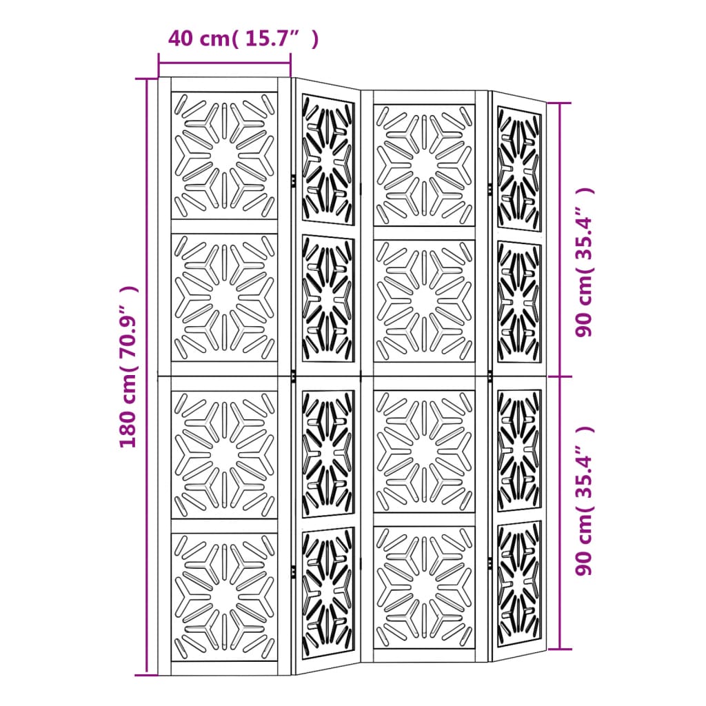 Kamerscherm met 4 panelen massief paulowniahout bruin en zwart is nu te koop bij PeponiXL, paradijselijk wonen!