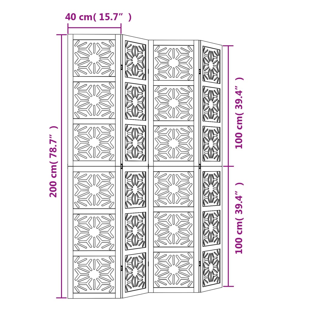 Kamerscherm met 4 panelen massief paulowniahout bruin en zwart is nu te koop bij PeponiXL, paradijselijk wonen!