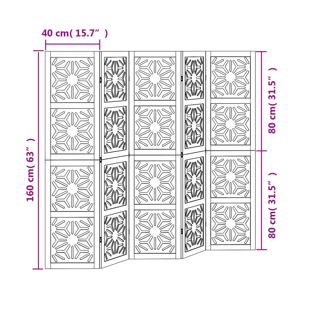 Kamerscherm met 5 panelen massief paulowniahout bruin en zwart is nu te koop bij PeponiXL, paradijselijk wonen!