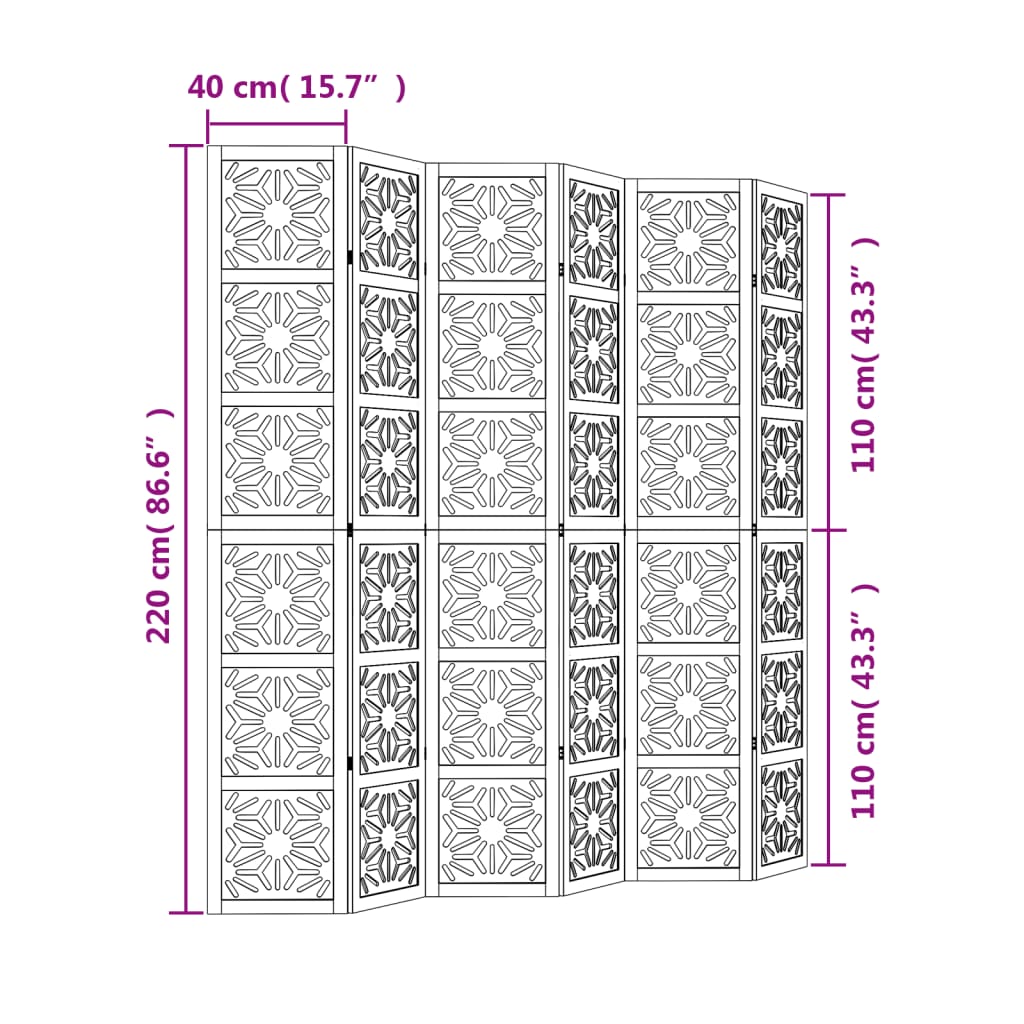Kamerscherm met 6 panelen massief paulowniahout bruin en zwart is nu te koop bij PeponiXL, paradijselijk wonen!
