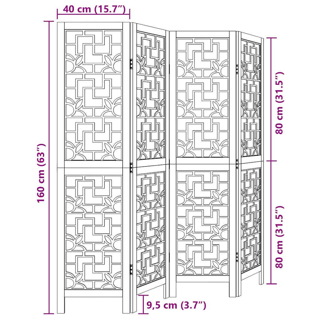 Kamerscherm met 4 panelen massief paulowniahout bruin is nu te koop bij PeponiXL, paradijselijk wonen!