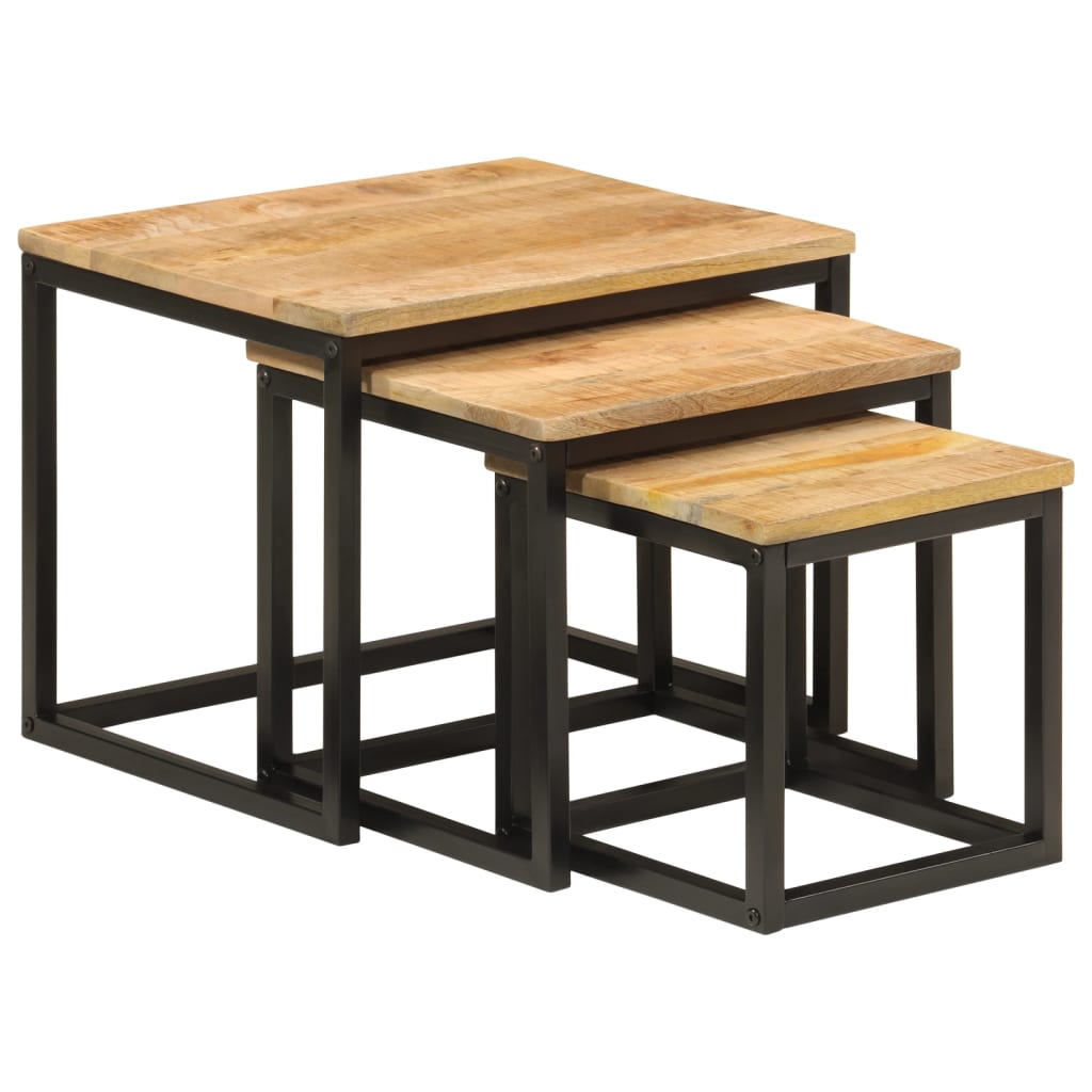 3-delige Salontafelset massief mangohout en ijzer is nu te koop bij PeponiXL, paradijselijk wonen!