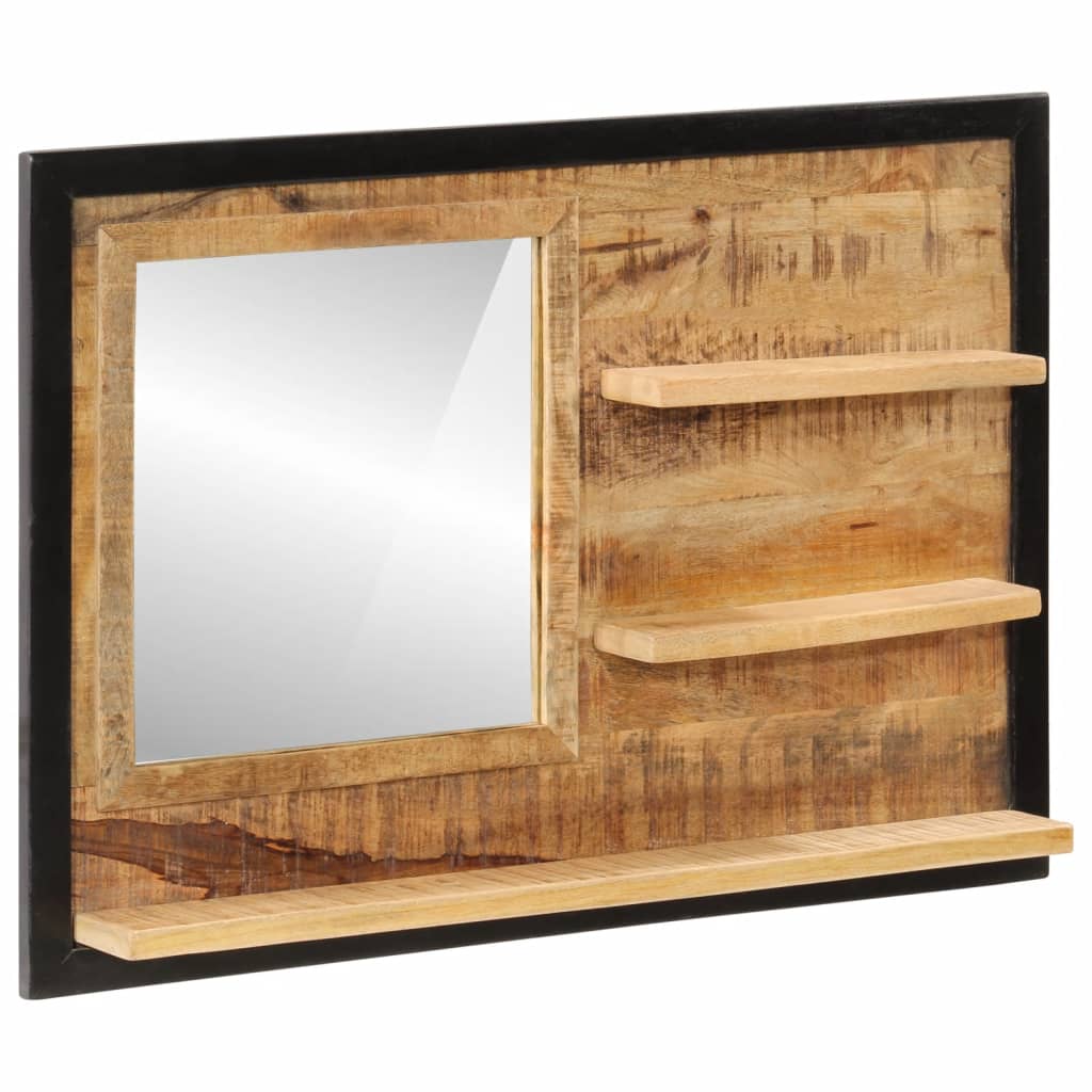 Spiegel met schappen 80x8x55 cm glas en massief mangohout is nu te koop bij PeponiXL, paradijselijk wonen!