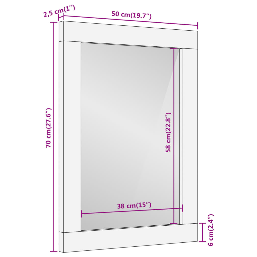 Badkamerspiegel 50x70x2,5 cm massief mangohout en glas is nu te koop bij PeponiXL, paradijselijk wonen!