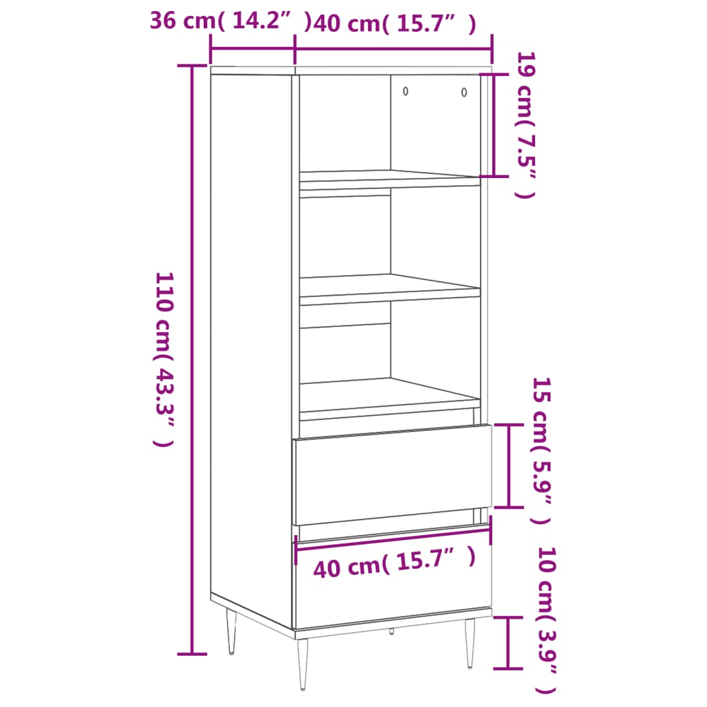 Hoge kast 40x36x110 cm bewerkt hout wit is nu te koop bij PeponiXL, paradijselijk wonen!