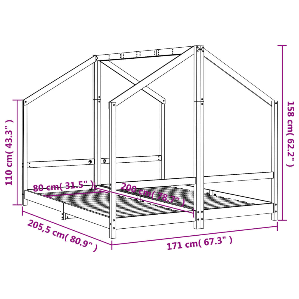 Kinderbedframe 2x(80x200) cm massief grenenhout wit is nu te koop bij PeponiXL, paradijselijk wonen!