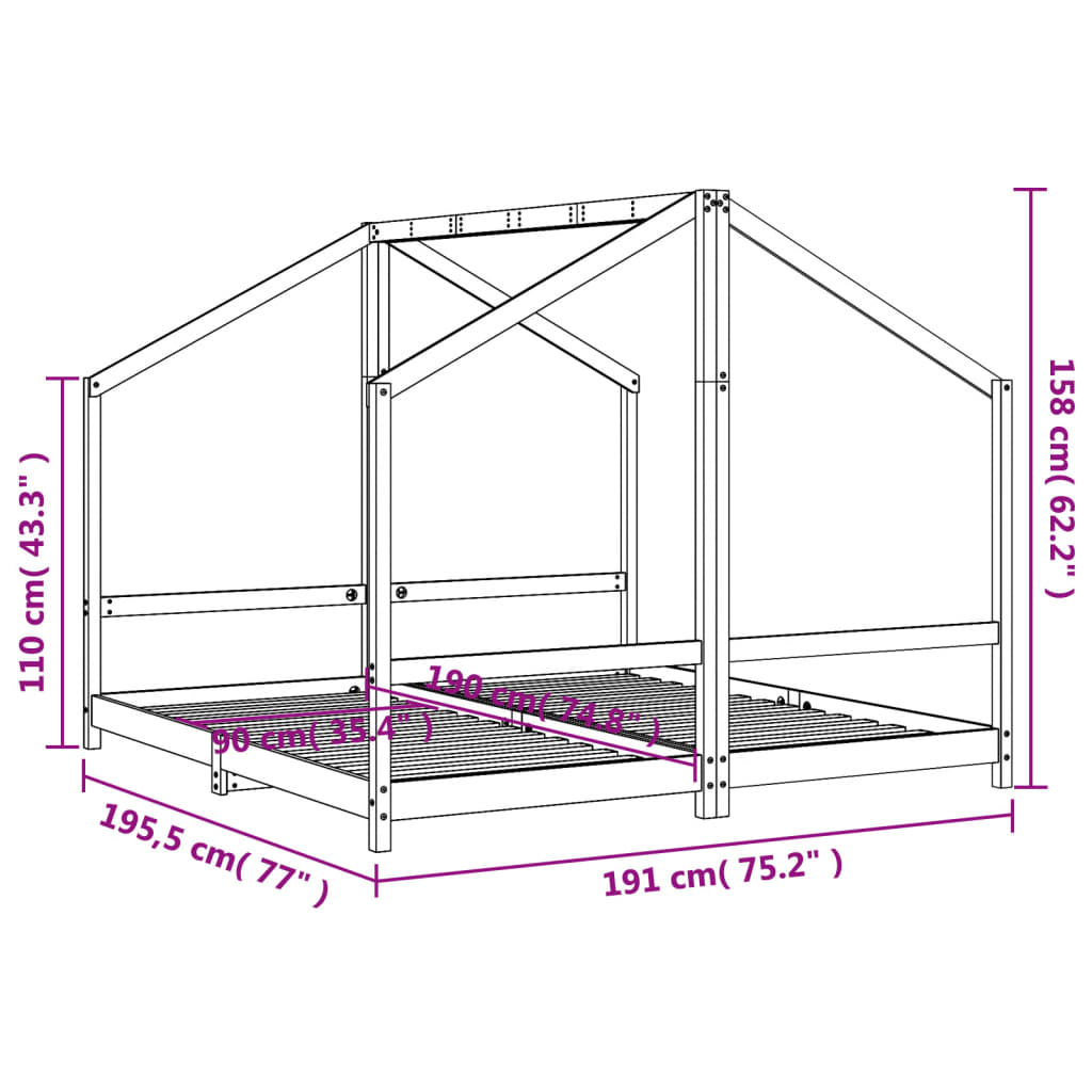 Kinderbedframe 2x(90x190) cm massief grenenhout wit is nu te koop bij PeponiXL, paradijselijk wonen!