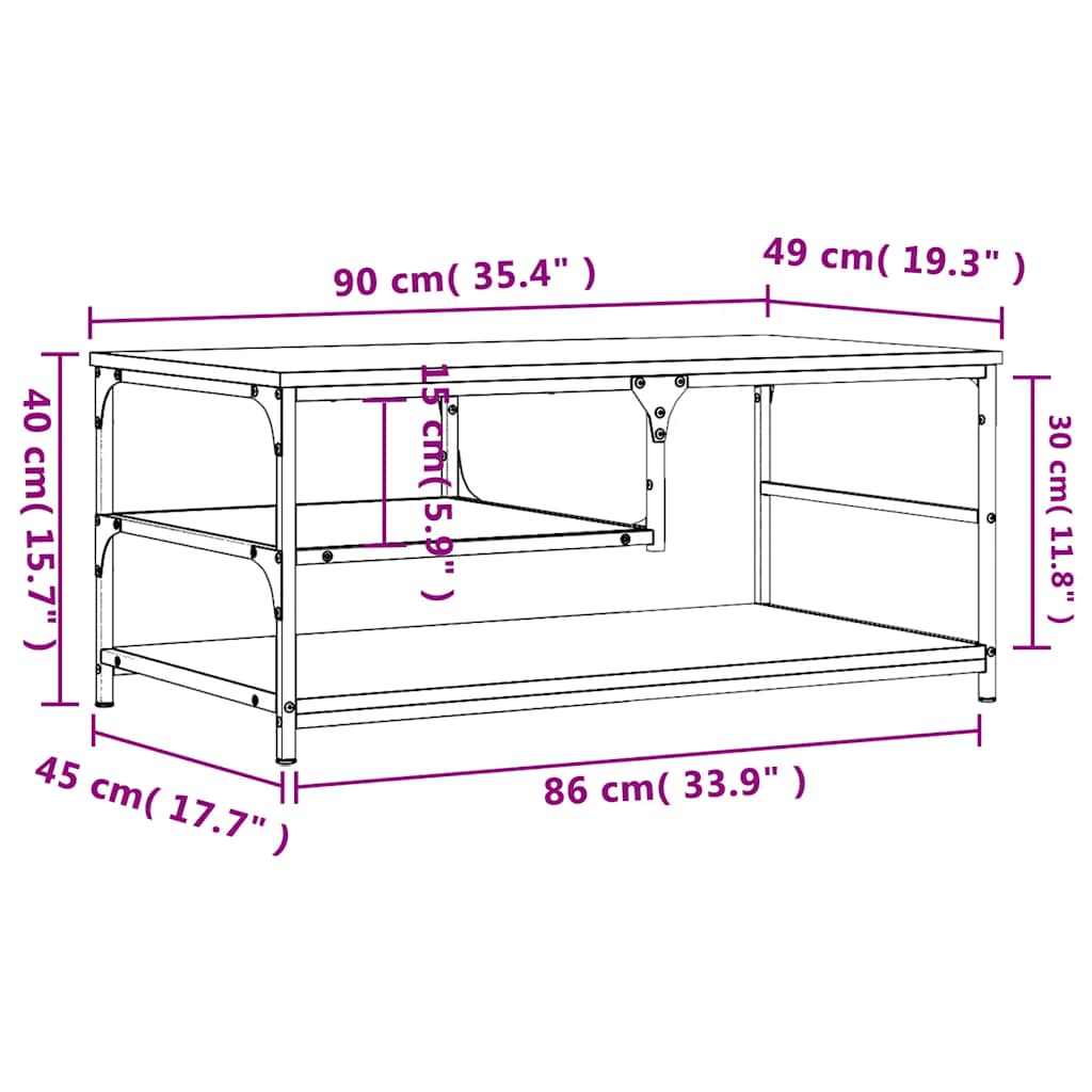 Salontafel 90x49x40 cm bewerkt hout gerookt eikenkleurig
