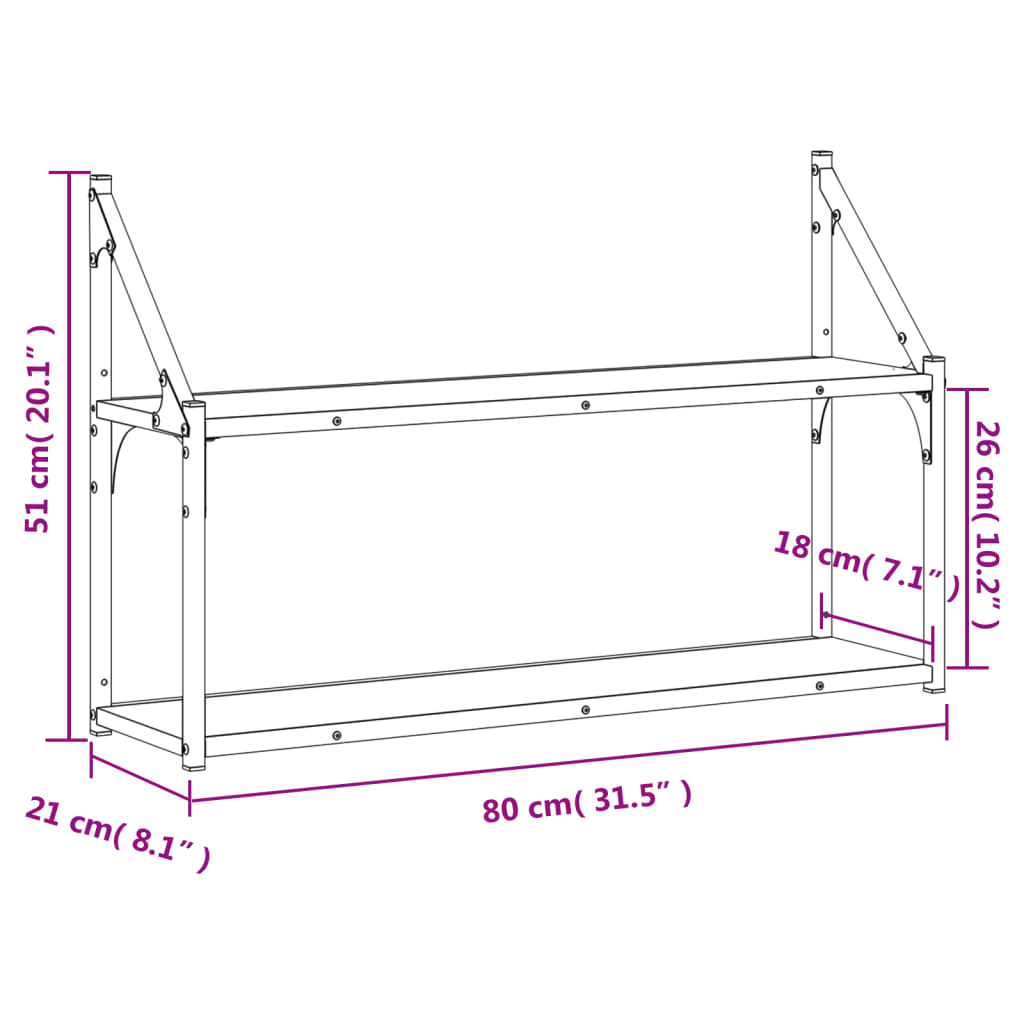 Wandrek 2-laags 80x21x51 cm bewerkt hout grijs sonoma eiken is nu te koop bij PeponiXL, paradijselijk wonen!