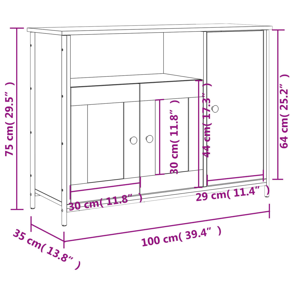 Dressoir 100x35x75 cm bewerkt hout grijs sonoma is nu te koop bij PeponiXL, paradijselijk wonen!