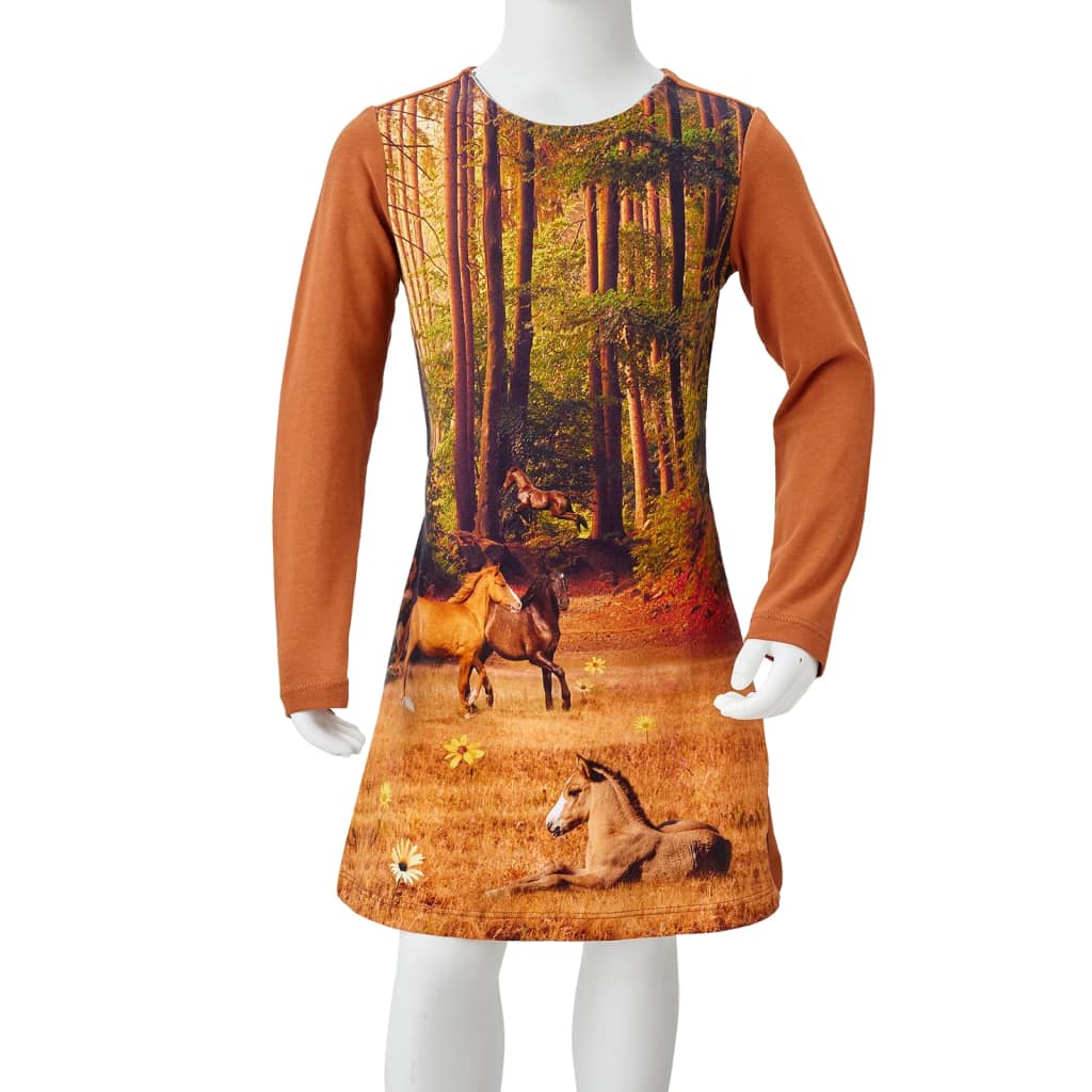 Kinderjurk met lange mouwen 92 cognackleurig is nu te koop bij PeponiXL, paradijselijk wonen!