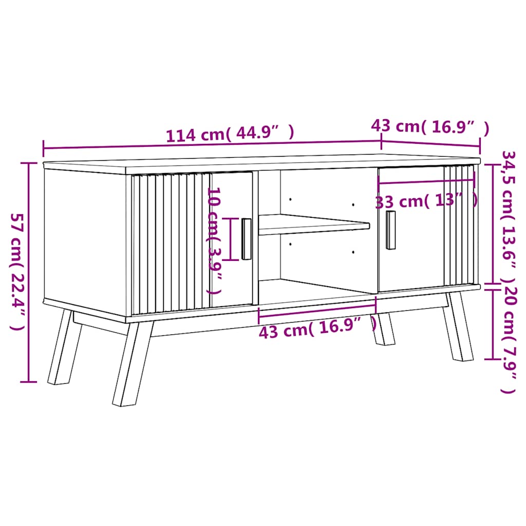Tv-meubel OLDEN 114x43x57 cm massief grenenhout bruin is nu te koop bij PeponiXL, paradijselijk wonen!