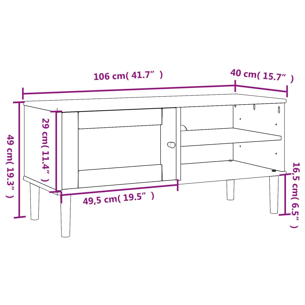 Tv-meubel SENJA 106x40x49 cm rattan massief grenenhout zwart is nu te koop bij PeponiXL, paradijselijk wonen!