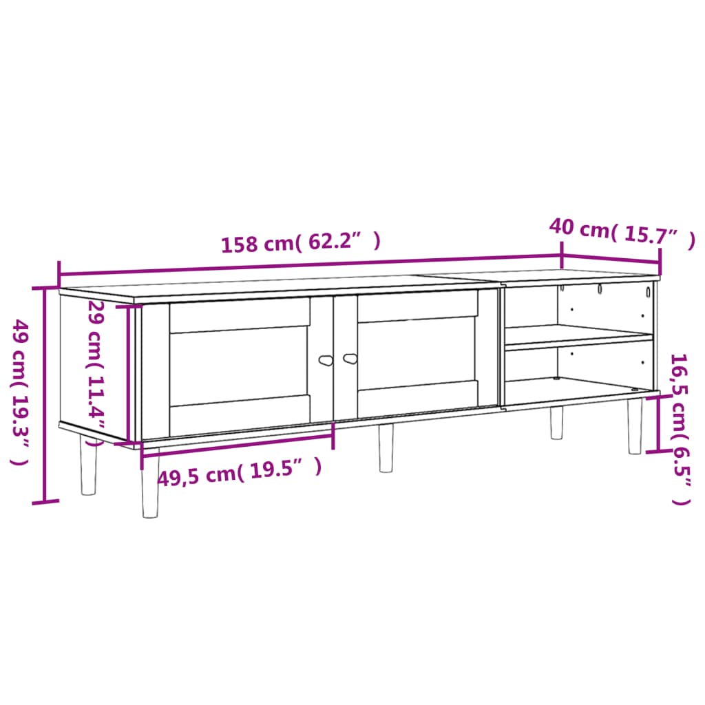 Tv-meubel SENJA 158x40x49 cm rattan-look massief grenen zwart is nu te koop bij PeponiXL, paradijselijk wonen!