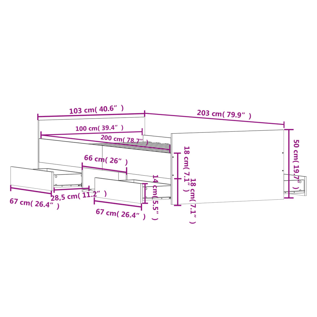 Bedframe met hoofd- en voeteneinde sonoma eikenkleur 100x200 cm is nu te koop bij PeponiXL, paradijselijk wonen!
