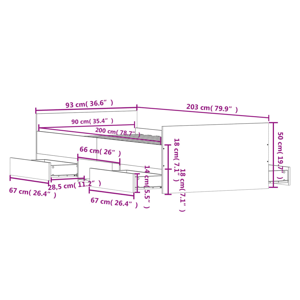 Bedframe met hoofd- en voeteneinde gerookt eiken 90x200 cm is nu te koop bij PeponiXL, paradijselijk wonen!
