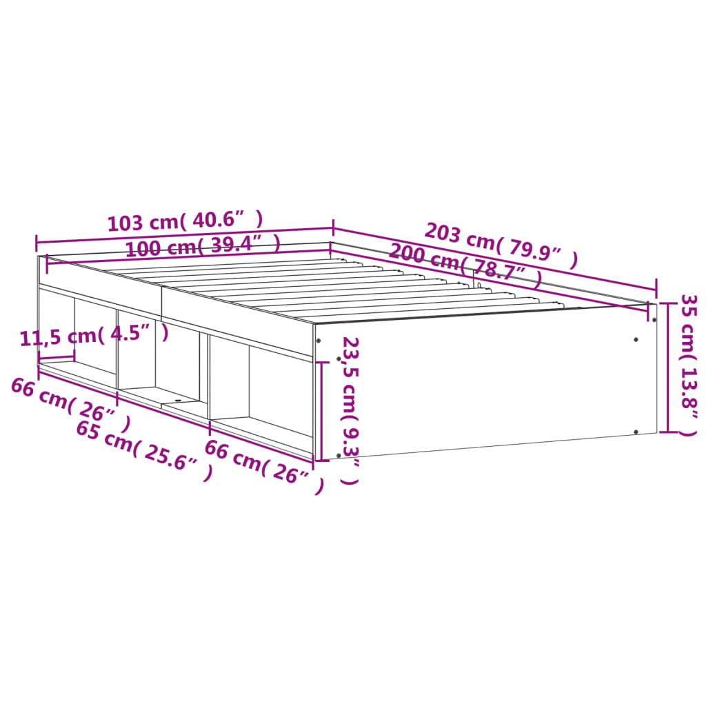 Bedframe gerookt eikenkleurig 100x200 cm is nu te koop bij PeponiXL, paradijselijk wonen!