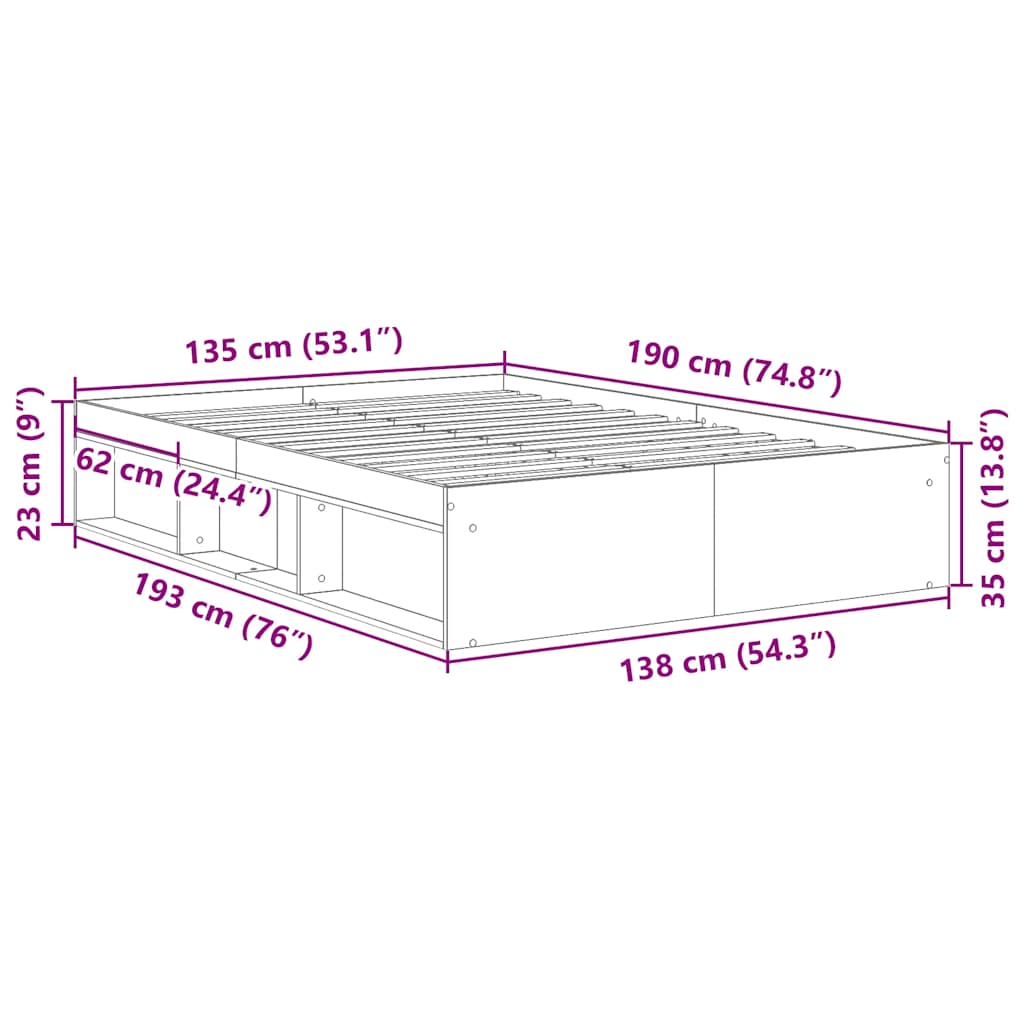 Bedframe wit 135x190 cm Double