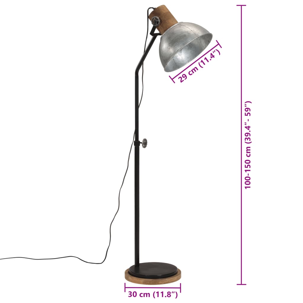Vloerlamp 25 W E27 30x30x100-150 cm vintage zilverkleurig is nu te koop bij PeponiXL, paradijselijk wonen!