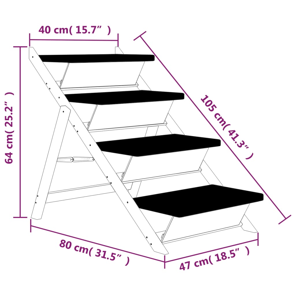 Hondentrap 105x47 cm massief vurenhout grijs is nu te koop bij PeponiXL, paradijselijk wonen!
