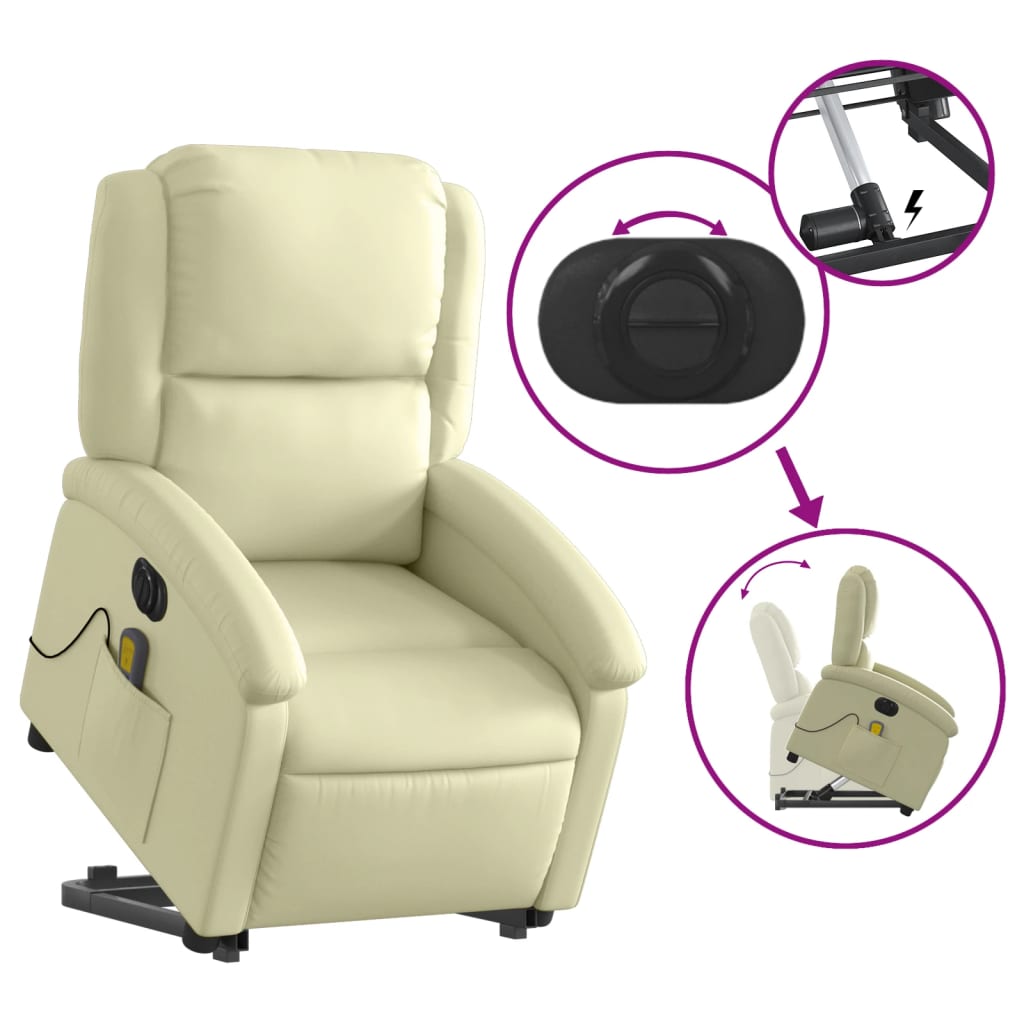 Sta-op-massagestoel elektrisch echt leer crèmekleurig is nu te koop bij PeponiXL, paradijselijk wonen!