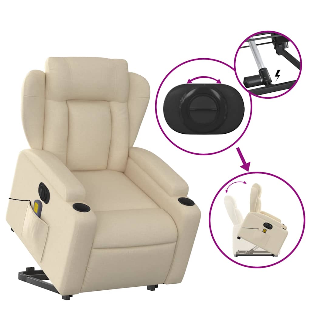 Sta-op-massagestoel elektrisch verstelbaar stof crèmekleurig is nu te koop bij PeponiXL, paradijselijk wonen!