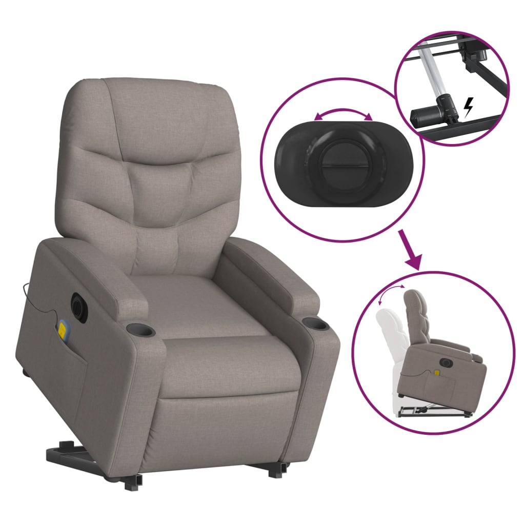 Sta-op-massagestoel elektrisch verstelbaar stof taupe is nu te koop bij PeponiXL, paradijselijk wonen!