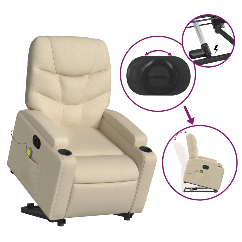 Sta-op-massagestoel elektrisch verstelbaar stof crèmekleurig is nu te koop bij PeponiXL, paradijselijk wonen!