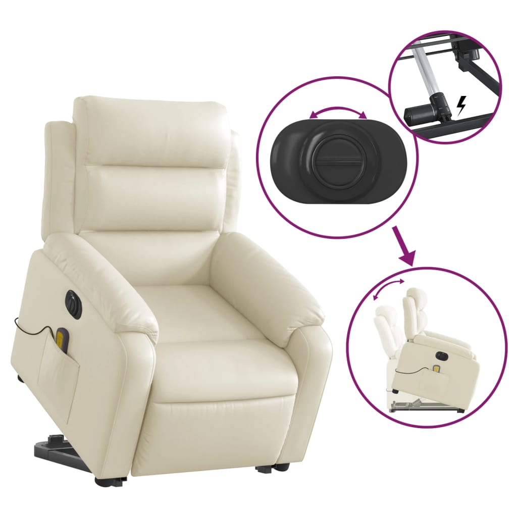 Sta-op-massagestoel elektrisch kunstleer crèmekleurig is nu te koop bij PeponiXL, paradijselijk wonen!