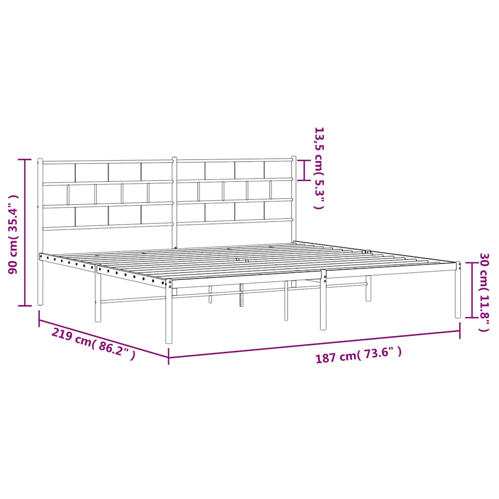 Bedframe met hoofdbord metaal zwart 183x213 cm is nu te koop bij PeponiXL, paradijselijk wonen!