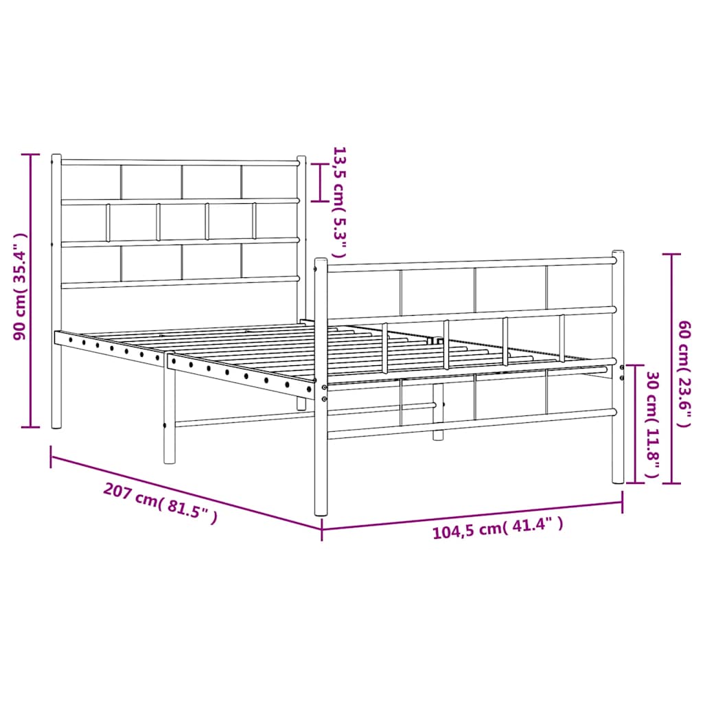 Bedframe met hoofd- en voeteneinde metaal zwart 100x200 cm is nu te koop bij PeponiXL, paradijselijk wonen!