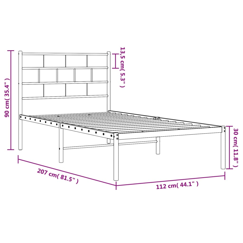 Bedframe met hoofdbord metaal wit 107x203 cm is nu te koop bij PeponiXL, paradijselijk wonen!