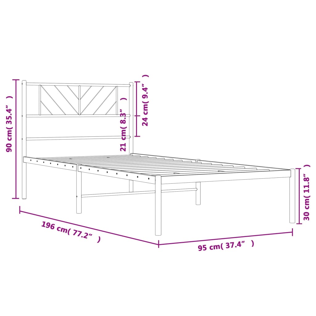 Bedframe met hoofdbord metaal zwart 90x190 cm is nu te koop bij PeponiXL, paradijselijk wonen!