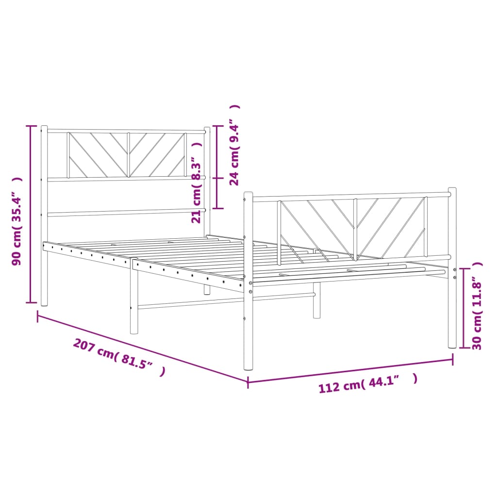 Bedframe met hoofd- en voeteneinde metaal zwart 107x203 cm is nu te koop bij PeponiXL, paradijselijk wonen!